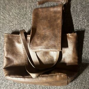 Brown Leather Bag and Wallet Set